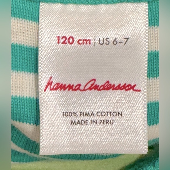 HANNA ANDERSSON EUC SZ 6-7Y Green Striped Pima Cotton Tee - Picture 4 of 4